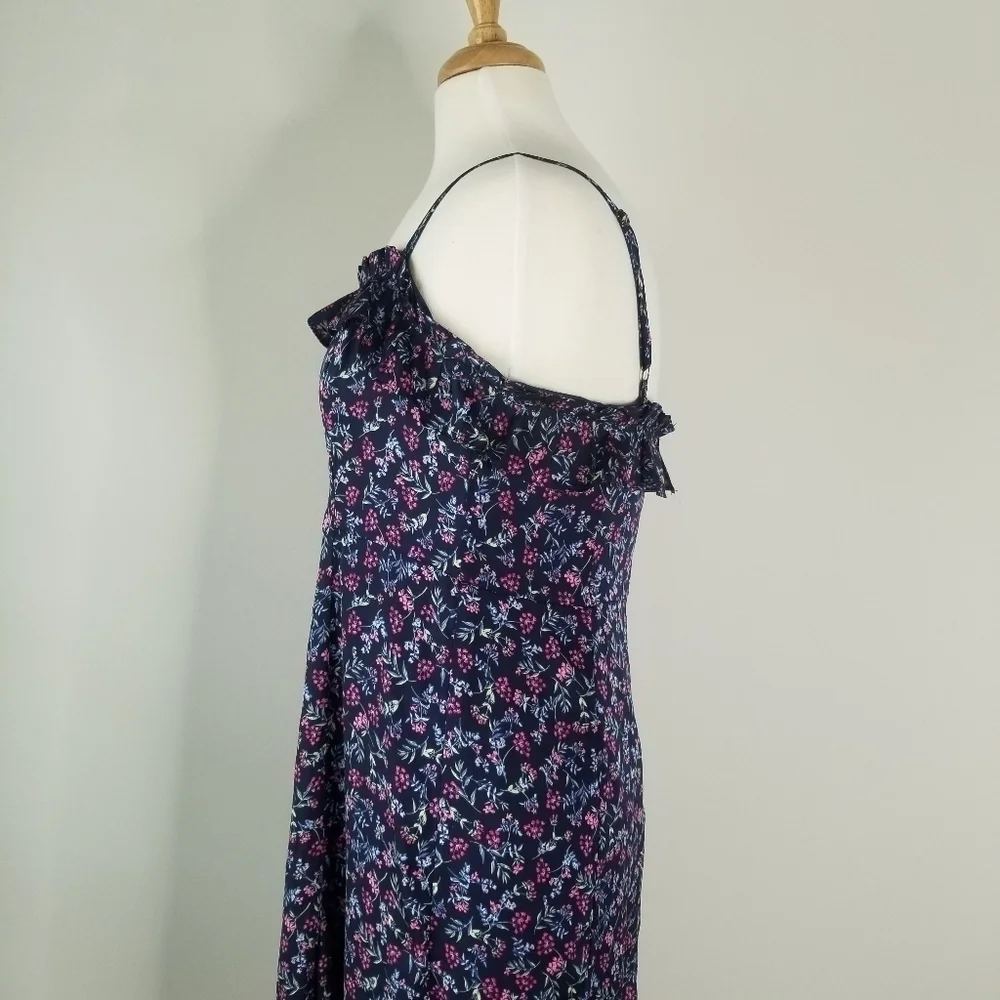 J.Crew Ruffle Stretch Silk Midi Dress Size 14 Wisp Floral Print Pleated